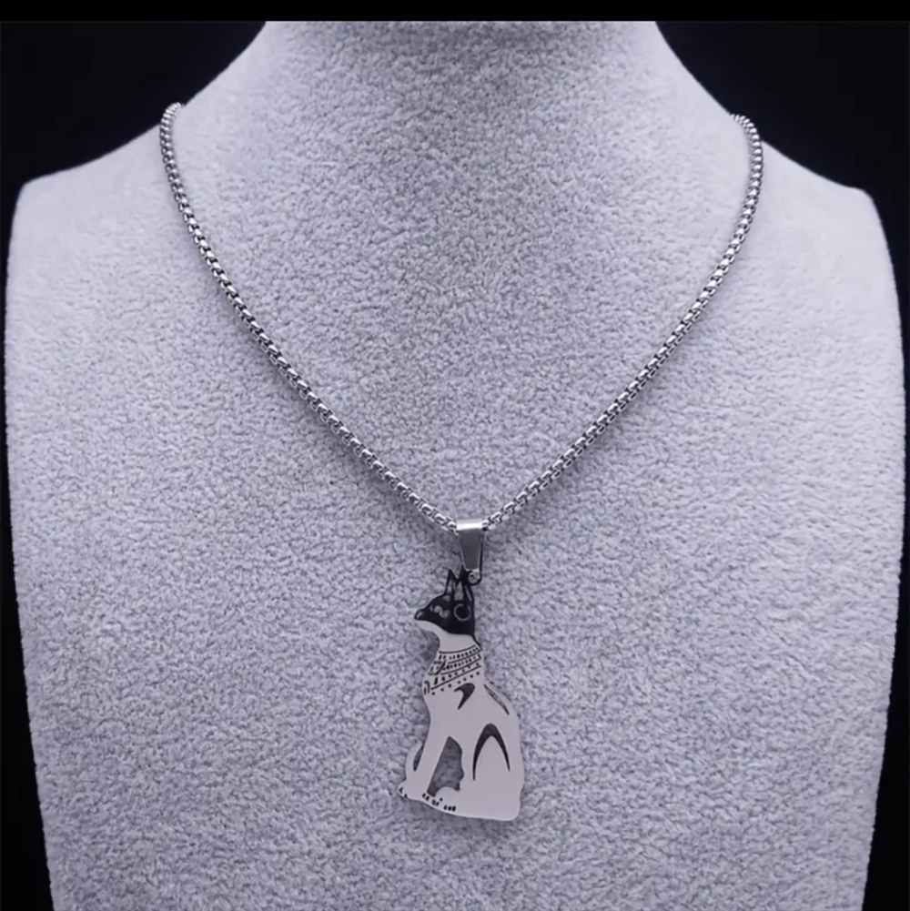 EGYPTIAN Cat Goddess Necklace Stainless Steel in Silver or Gold